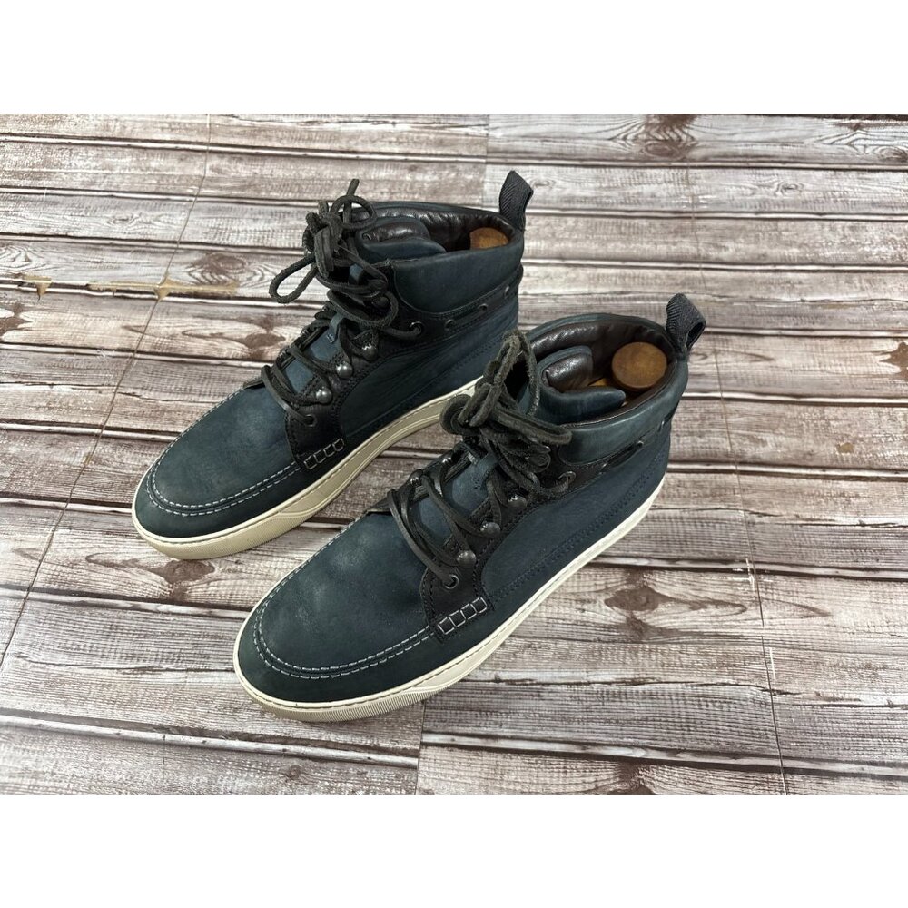 Lanvin High Top suede Sneaker size 10 color blue / black / white